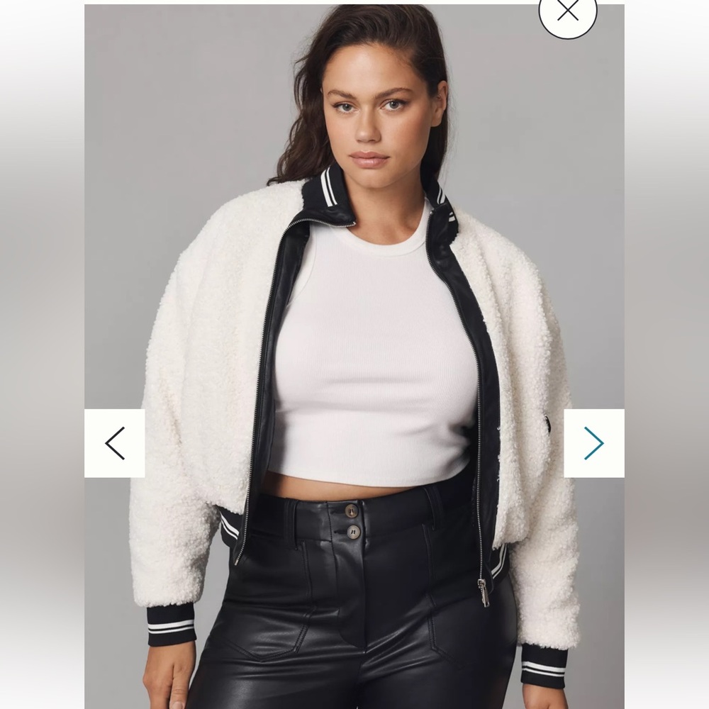 Anthropologie Avec Les Filles Sherpa Fleece Varsity Bomber Jacket NWOT - Picture 2 of 13